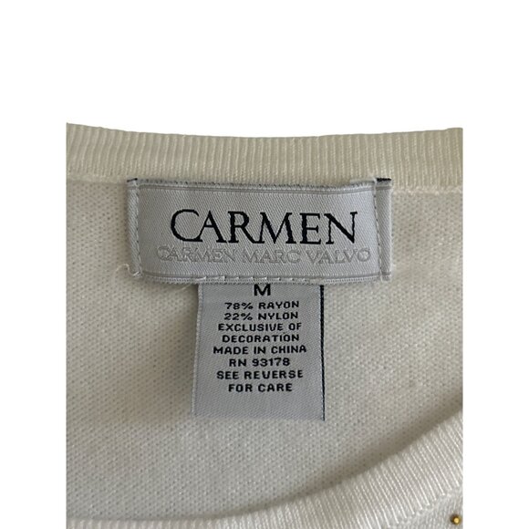 Carmen Marc Valvo Long Sleeve Ivory Sweater With Gold Stud Detailing Size M - Picture 5 of 8